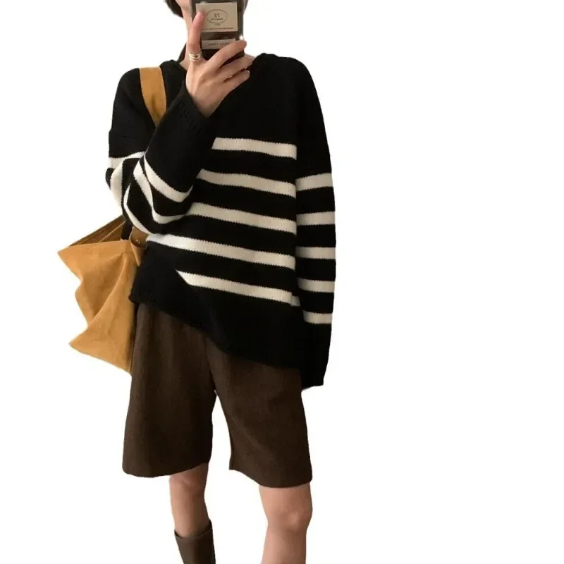 Korean Winter Stripe Sweater Women Streetwear Loose Pullover Jumper Tops Harajuku Female Long Sleeve Knit Sweaters Y2k Clothing