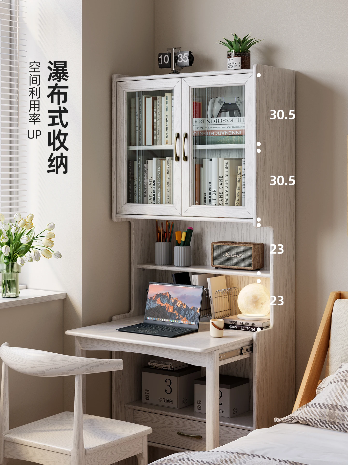 

Folding desk bookcase integrated solid wood bedroom household computer desk small apartment children's study table