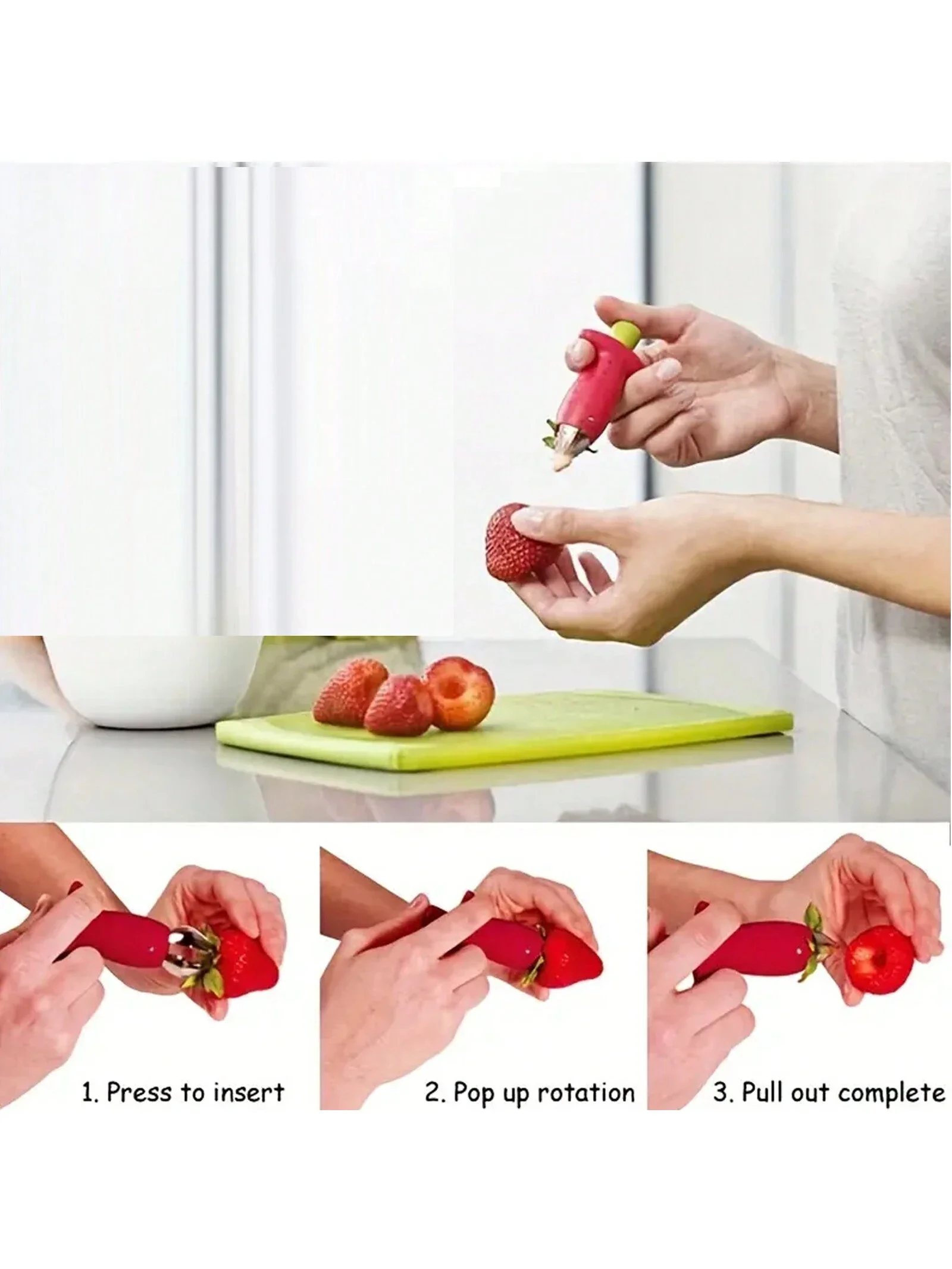Easy-to-Use Stainless Steel Strawberry Corer for Effortless Stem Removal in the Kitchen, Strawberry Stem Remover, Stainless Stee