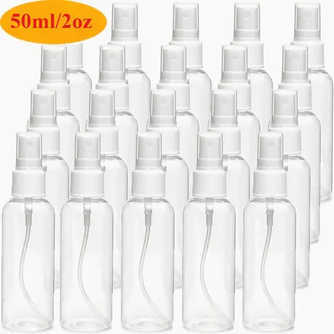 50 PCS  Bottles 50ml/2oz Clear Plastic Travel Spray Bottle, Empty Fine Mist Spray Bottle,  Portable Refillable Mini Spray Bottle