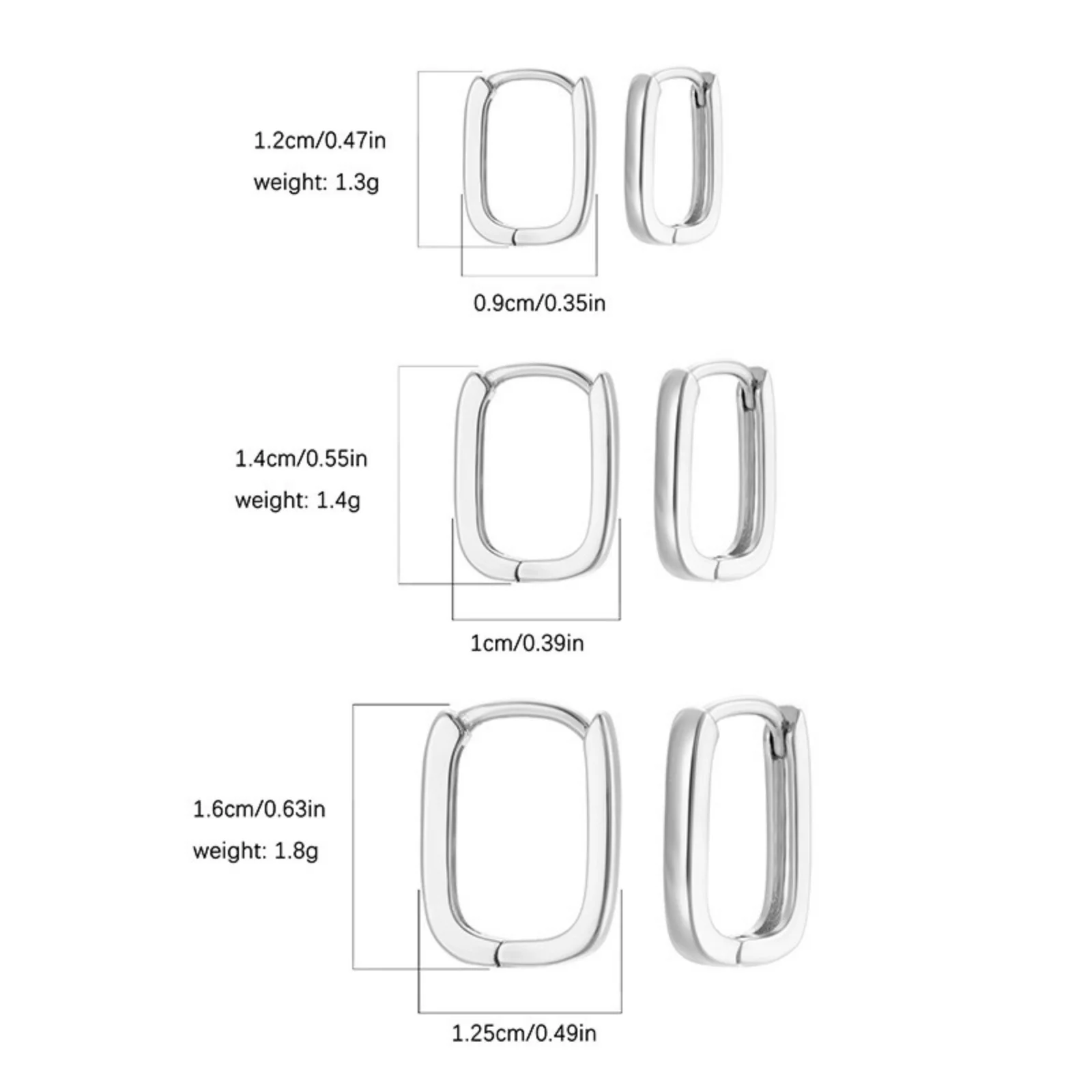 1Pair Minimalist 18K Gold Plated Brass U Shape Rectangular Hoop Earrings Square Huggie Earrings For Women Daily Jewelry Gift