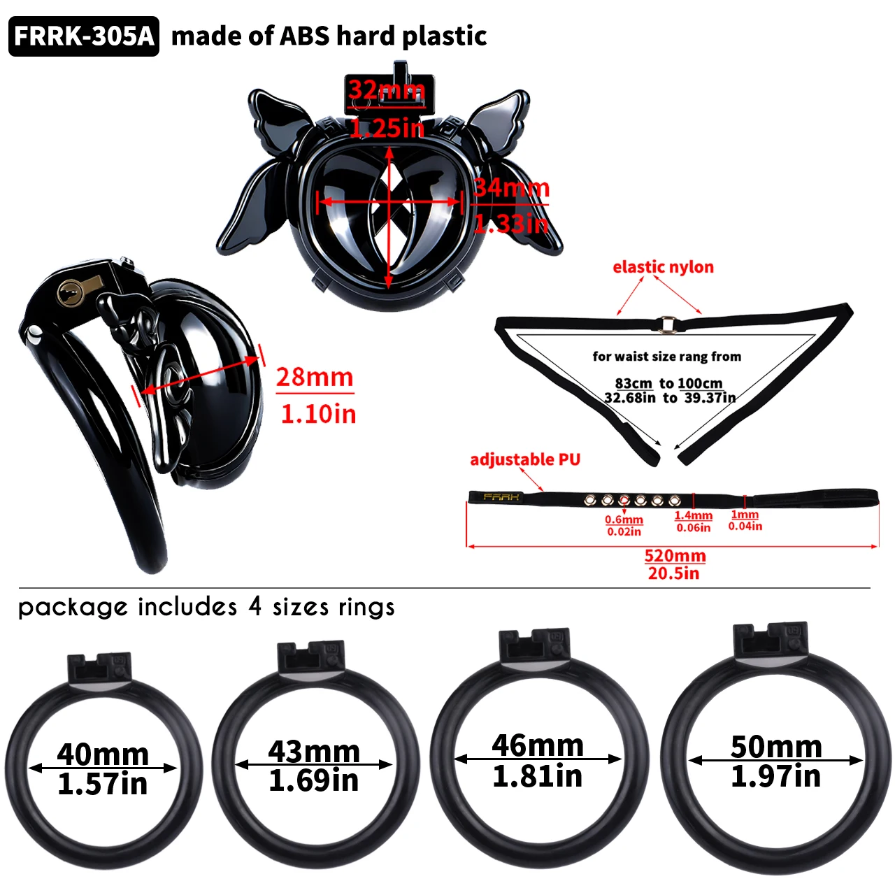 FRRK Premium Winged Devil Call Lightweight Compact Plastic Wearable Cock Lock Cage with 3-Way Bondage Strap for Men Gay BDSM Toy view 2