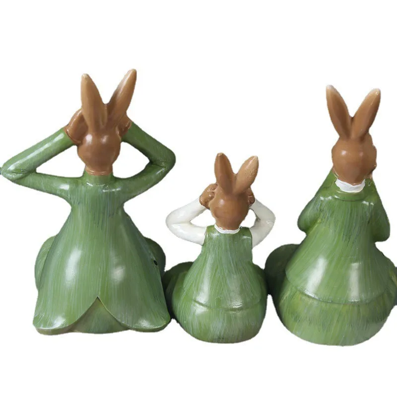 Creative Cute Three Wise Rabbits Hanging Leg Figurine Resin Craft Decor for Living Room Bedroom Home Ornament