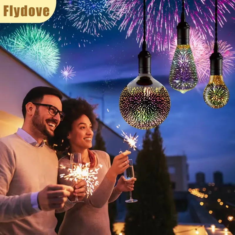 LED ثلاثية الأبعاد اديسون لمبة E27 AC220V غرفة المعيشة المنزلي مقهى الرجعية اللون الألعاب النارية لمبة G125 عيد الميلاد إضاءة داخلية الديكور