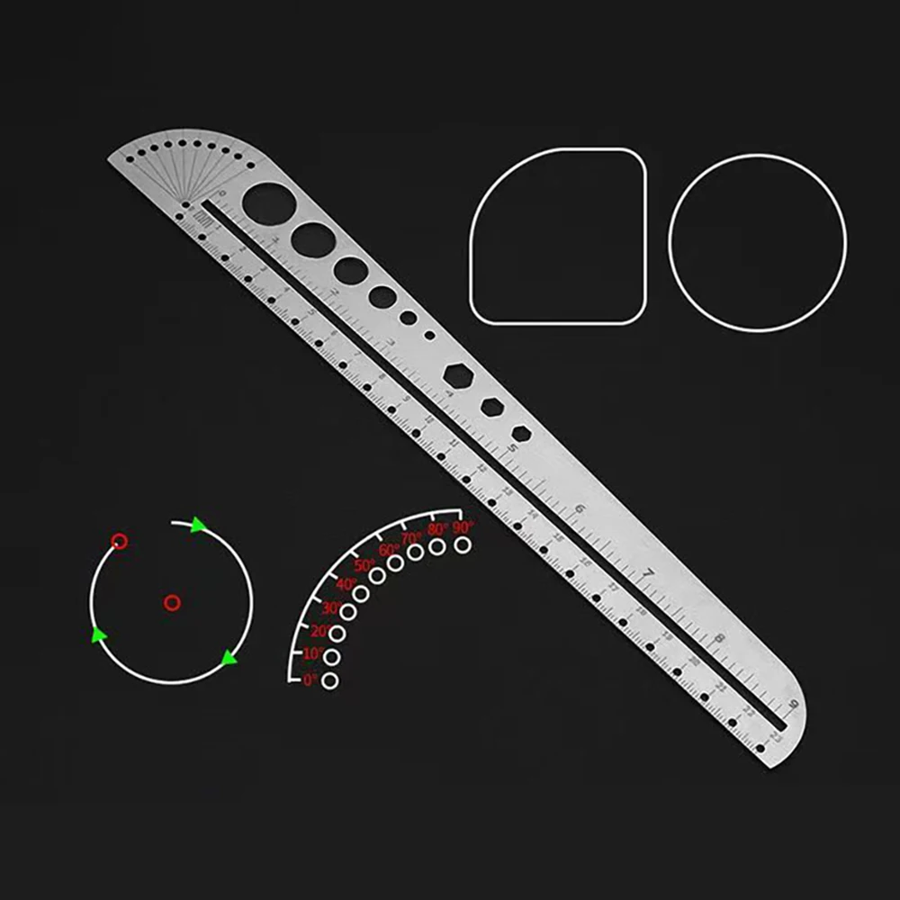 Multi functional stainless steel scale, office drawing compass, protractor with hexagonal inside, adjustable for outdoor tools