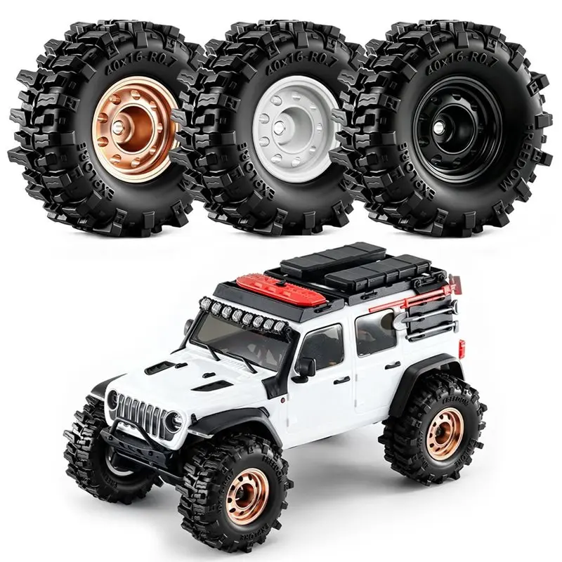 AS96-0.7 Inch RC Rock Crawler Wheel Rims & Tires For 1/30 Axial SCX30 RC Climbing Car For Wrangler K10 For Ford Bronco M Silver