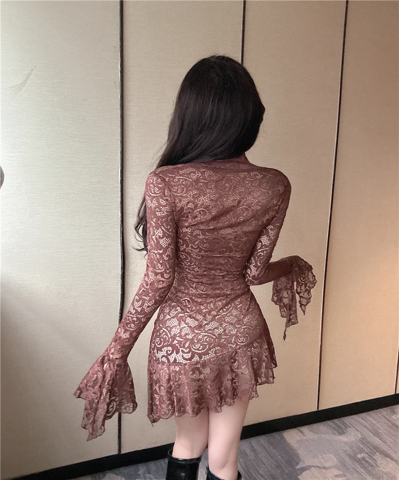 مثير المنخفضة قطع الخامس الرقبة الدانتيل الخصر cinching التخسيس غير النظامية متوهج كم مزاجه اللباس #5