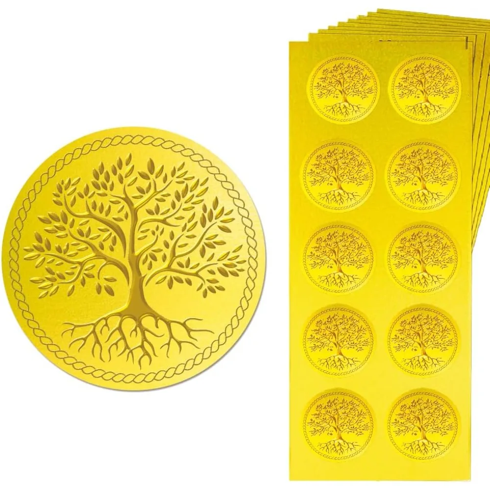 150PCS Tree of Life Gold Foil Envelope Seal Stickers - Gold Embossed Self-Adhesive Medal Decoration Certification making kit