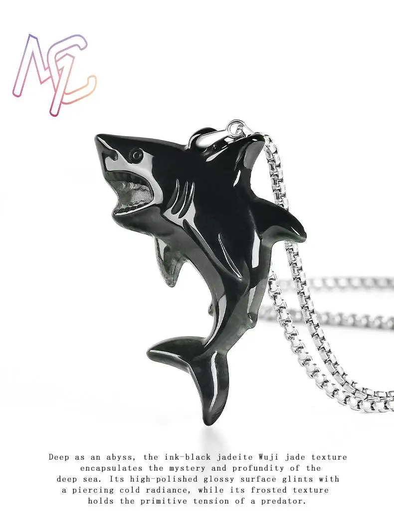 Myanmar Jadeite Shark Pendant Necklace Natural Jewelry Vintage Real Jade Charm Talismans Amulet 925 Silver Gifts for Women - view 2