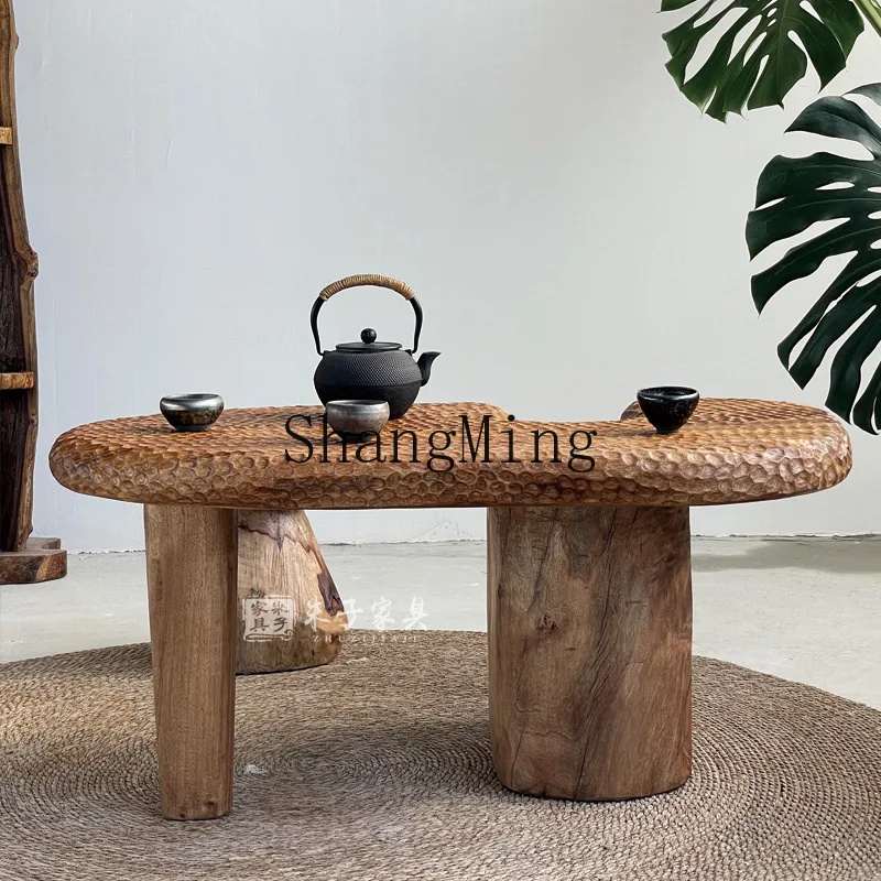 

CL custom wabi-sandy wind solid wood oval irregular apartment living room coffee table special-shaped household