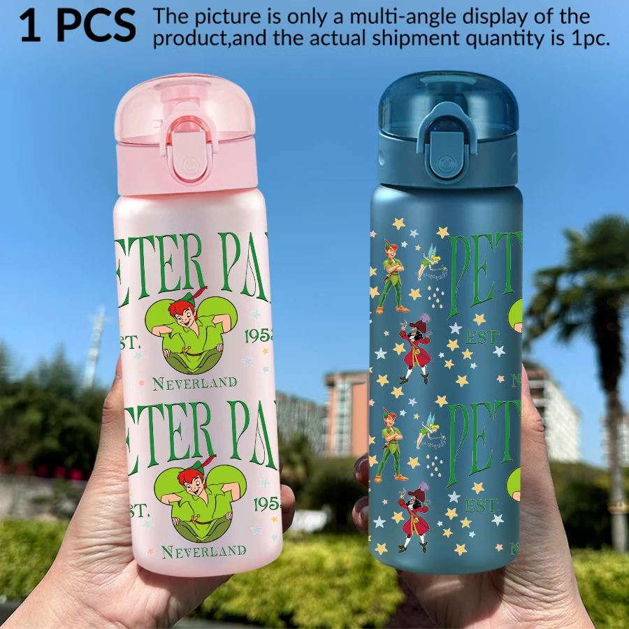 Botella de agua de plástico Disney, Peter Pan, Star, 26oz, taza de agua deportiva con cuerda elevadora, regalo de cumpleaños/retorno a la escuela, 1 ud.