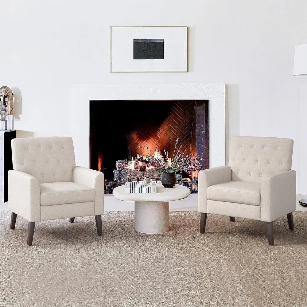 

Pair of 18.5 High Linen Upholstered Accent Chairs with Arms for Comfortable Living Spaces