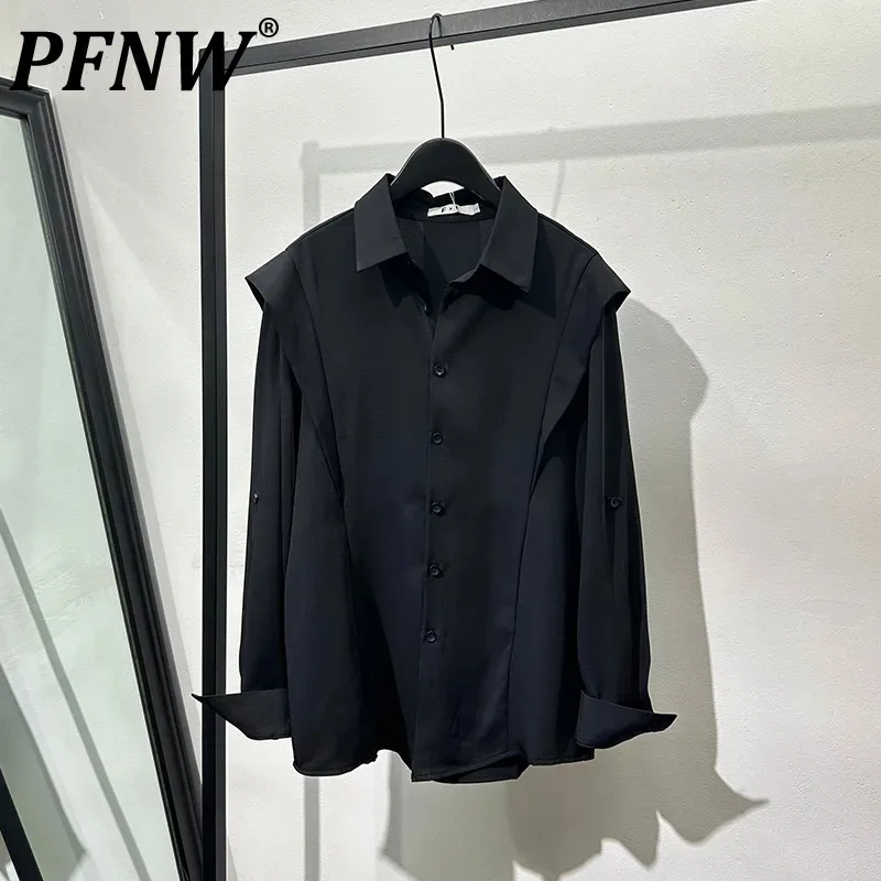 

PFNW Niche Fake Two-piece Long Sleeved Men's Shirts Handsome Fashionable Autumn Outdoor Personality Casual Button Tops 21Z3037