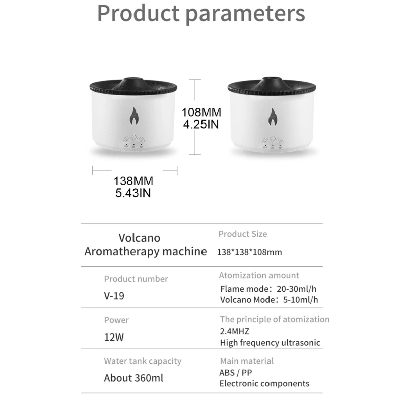 360Ml Pelembap Udara Vulkanik Pembuat Kabut Dingin Penyebar Minyak Esensial Desktop Alat Penyemprot Tenang untuk Rumah