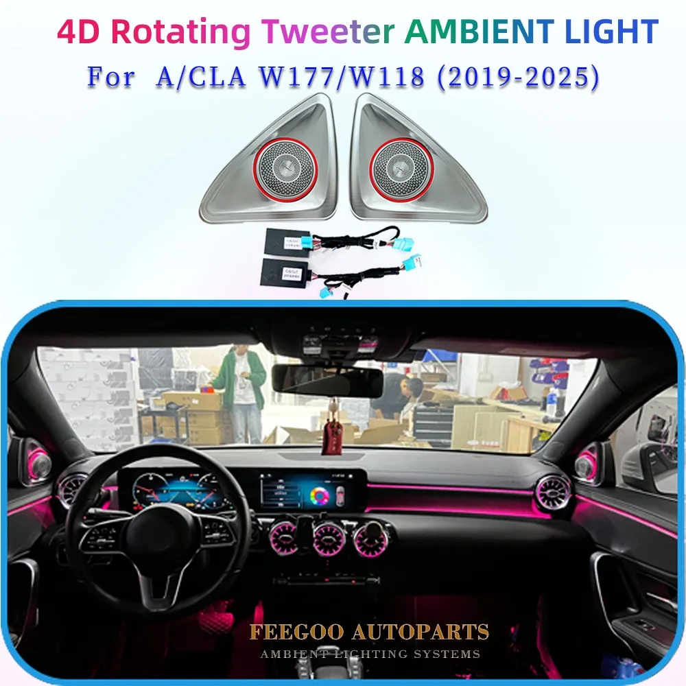 W177 W118 4D Rotation Tweeter Ambient Light for Mercedes Benz new A/CLA-class 2019-2025 Plug and Play 4D Rotating Treble Speaker