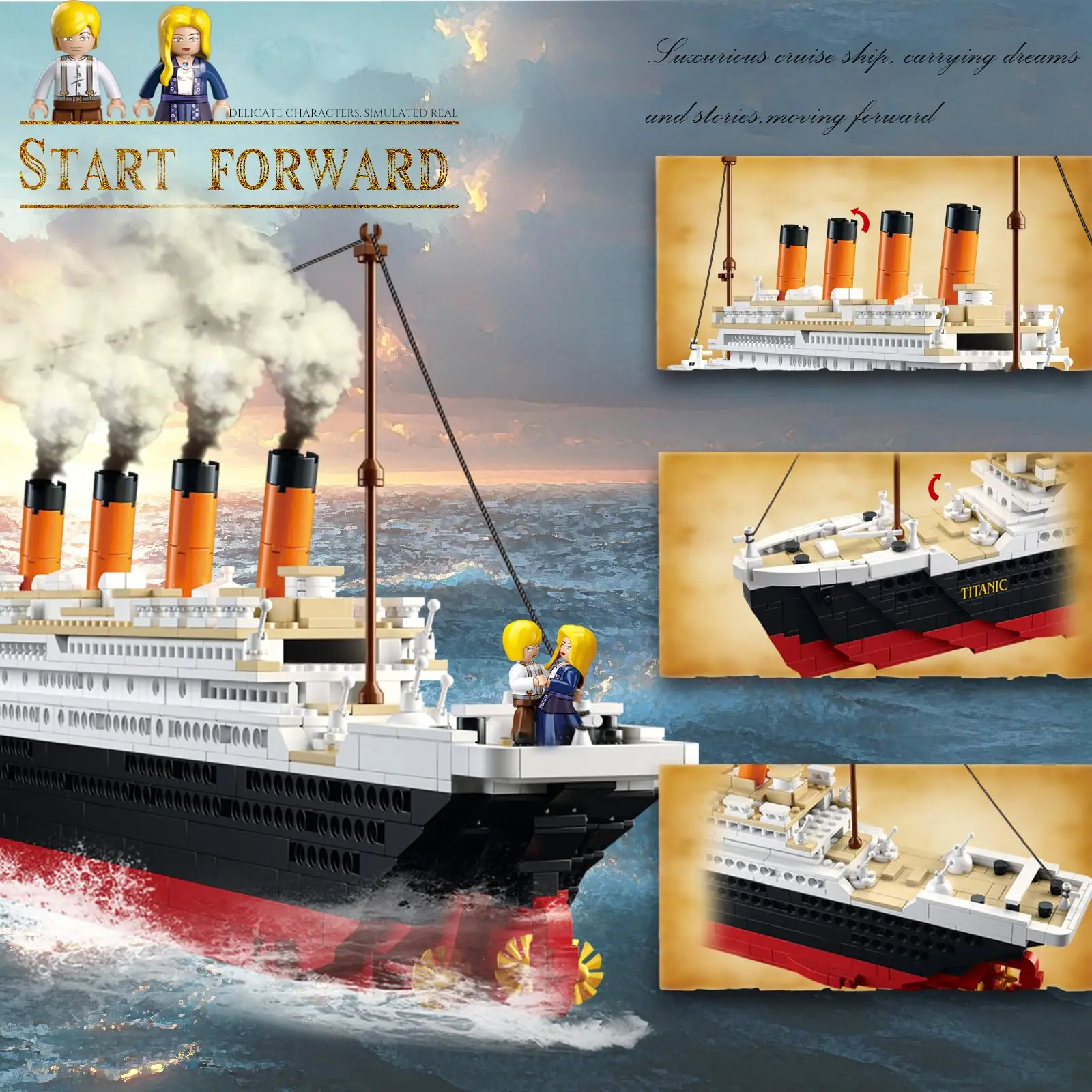 1021PCS Titanic Building Blocks Classic Movie Luxury Cruise Ship Boat Model Bricks Set With Display Stand Kids DIY Toys Gifts