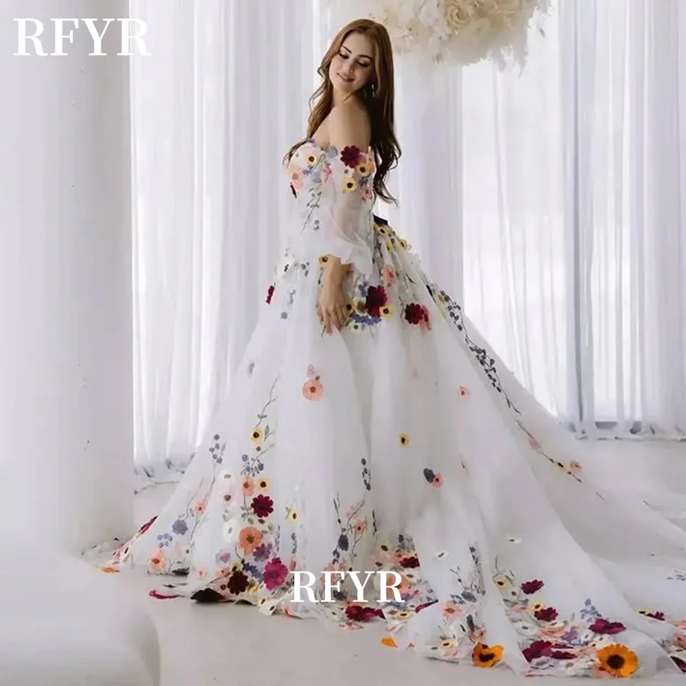 

RFYR Off Shouolder Party Dress Floral Prom Gowns for Women Princess Gowns with Flowers Evening Dresses Customized