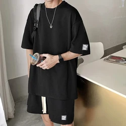 Summer Men's Tracksuit Man Casual Large Size Fashion Suits T-shirt and Shorts Fake Two-piece Training Set  Streetwear Clothing