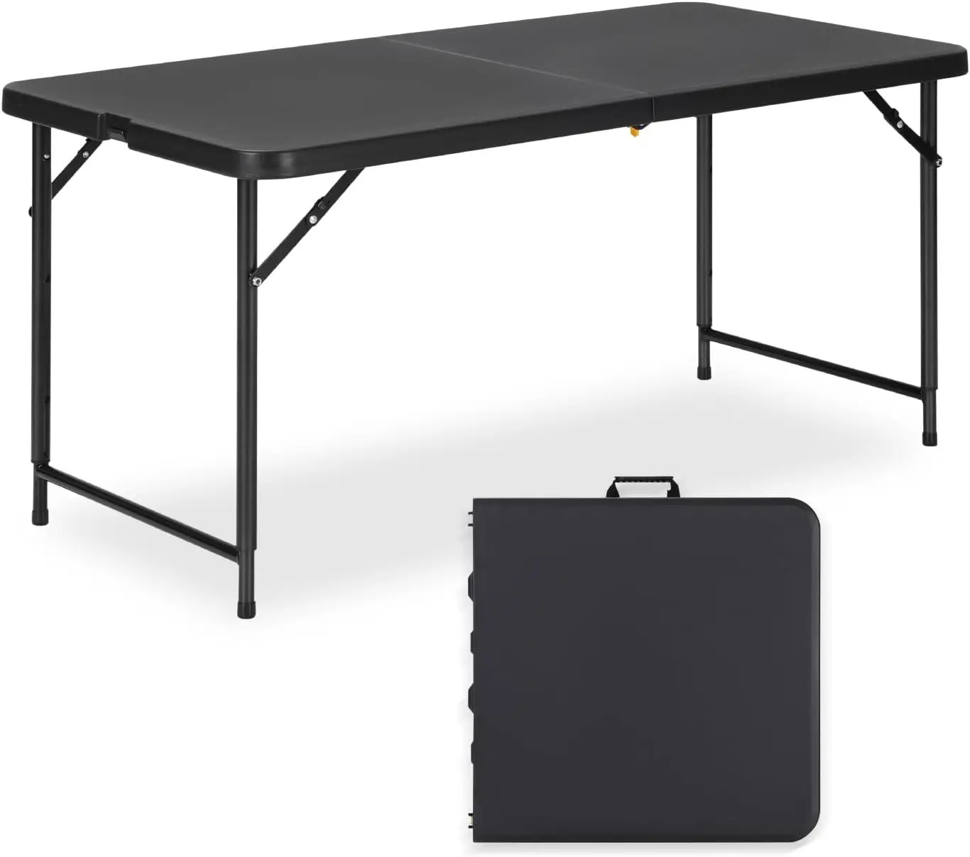 

4ft Folding Table with Adjustable Height, 3-Level Foldable Table with Steel Legs, Portable 4 Foot Folding Table for Picnic, Party, Craft, Indoor Outdoor Use, Black