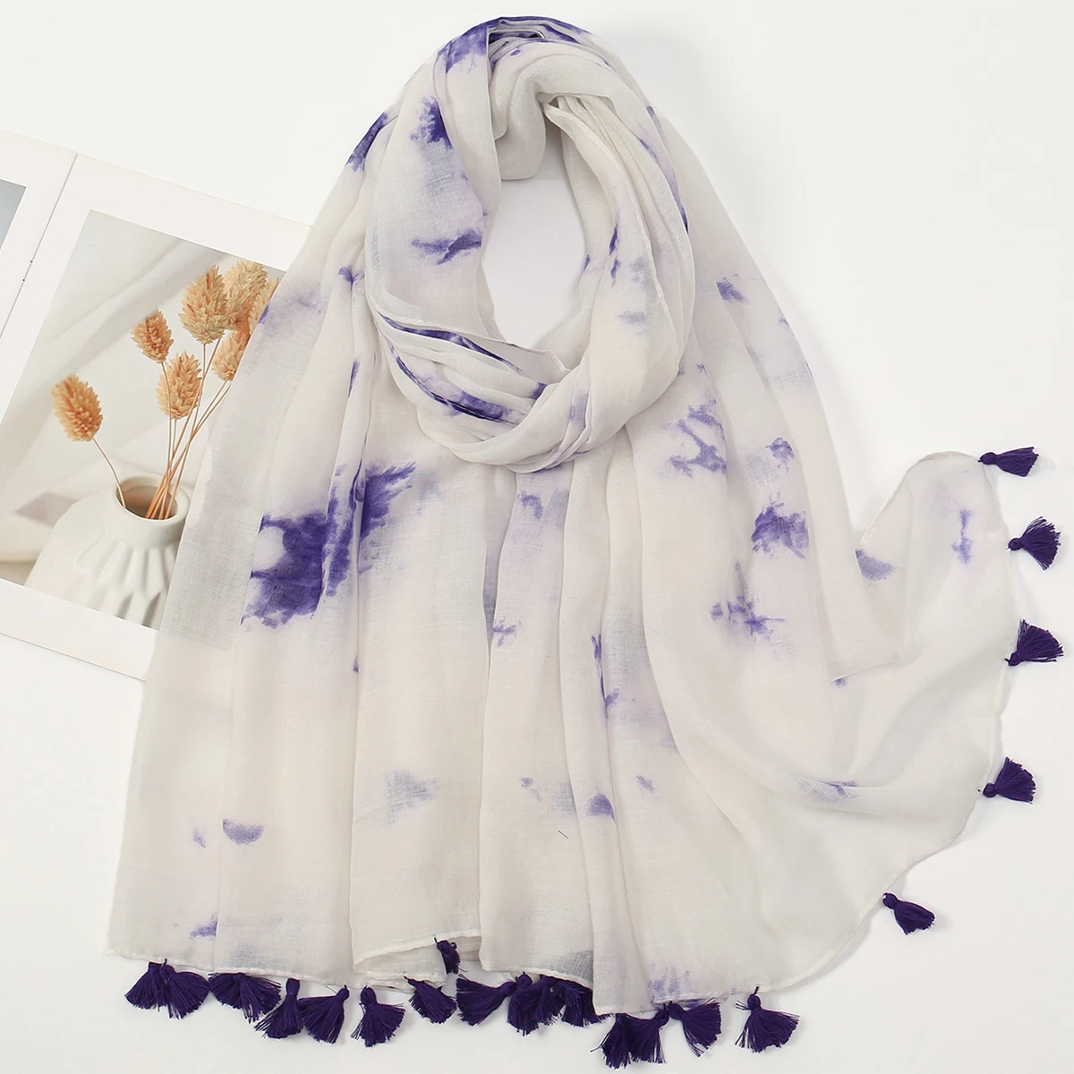 

Fashion Printed Shawl Cotton Linen Scarf Women Remove Edge Long Shawls Muslim Tassels Hijab Wrap Headscarf
