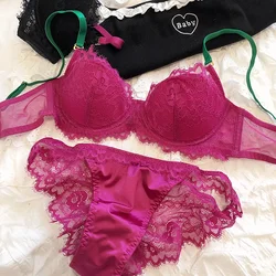2 Pieces Sexy Lace Embroidery Underwear Set for Women Thin Cup Push Up Bra Set French Romantic Lingerie Detachable Strap Bras
