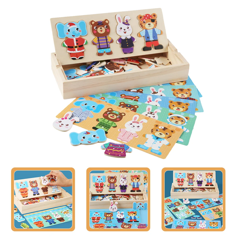 Animal Dress up Toys Kidcraft Playset Woody Puzzles Easy Gift Wooden Cartoon Three-dimensional