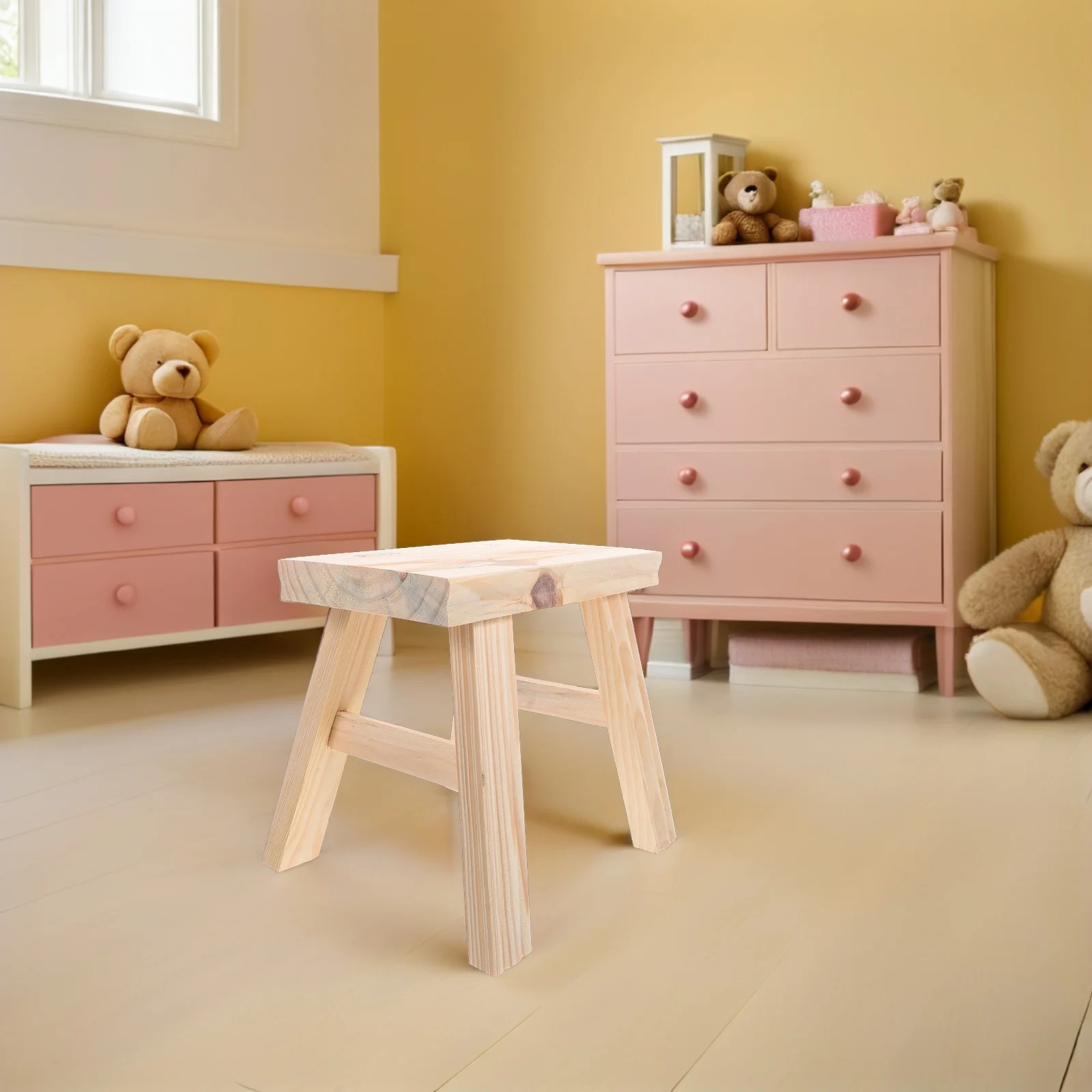 

1pcs Children Solid Wood Stool Small Beige Kids Step Stool For Bathroom Kitchen Potty Training Toddler Wooden Footstool
