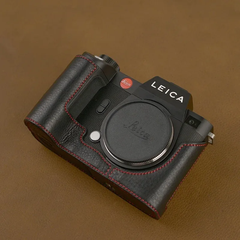 Wysokiej jakości ręcznie robiony prawdziwy skórzany pół futerał na aparat pokrowiec na Leica SL2