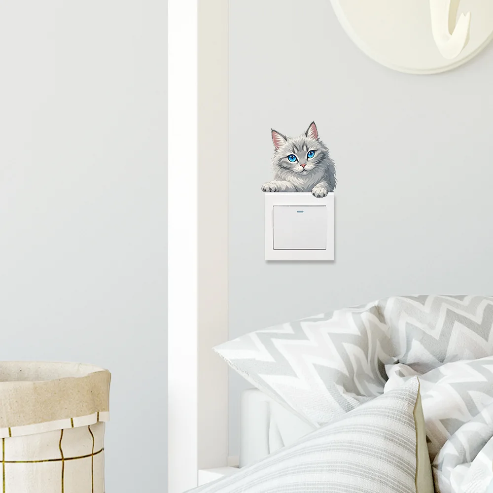 

Cute Cat Wall Decals - Removable Switch Stickers for Bedroom, Playful Feline Decor for Light Switches