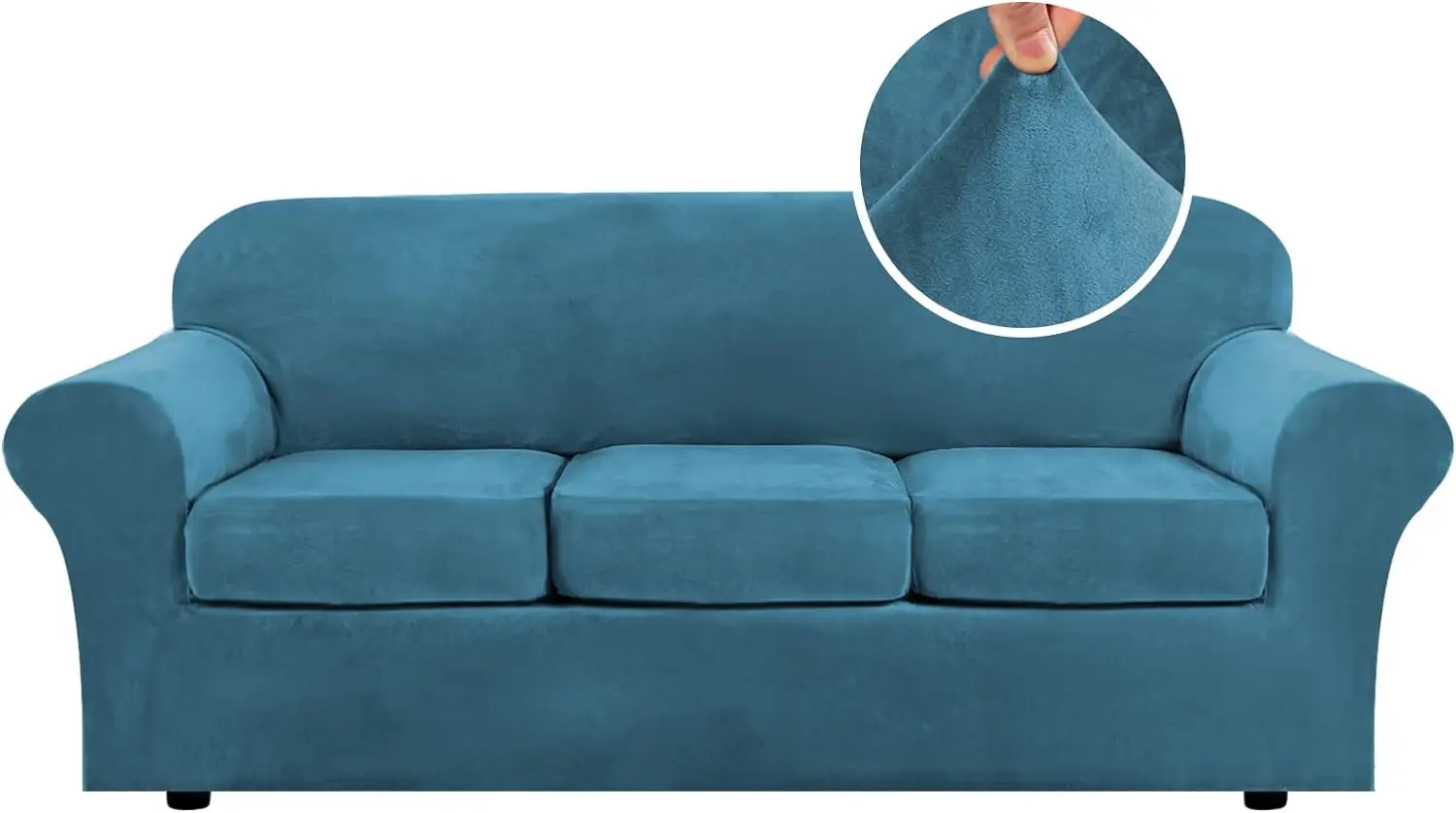 

Modern Velvet Plush 4 Piece High Stretch Sofa Slipcover Sofa Cover Cushion Couch Width Up to 90 Inch (Sofa,Peacock Blue)