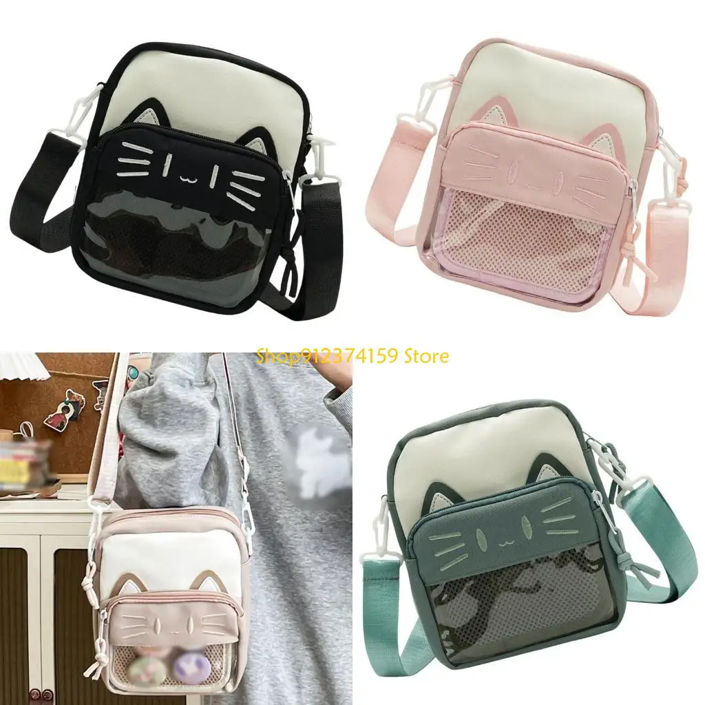 G5AE Lovely Cats Clear Itabag for Pin Display Harajuku Shoulder Bag Fashion Phone Bag Japanese Crossbody Bag