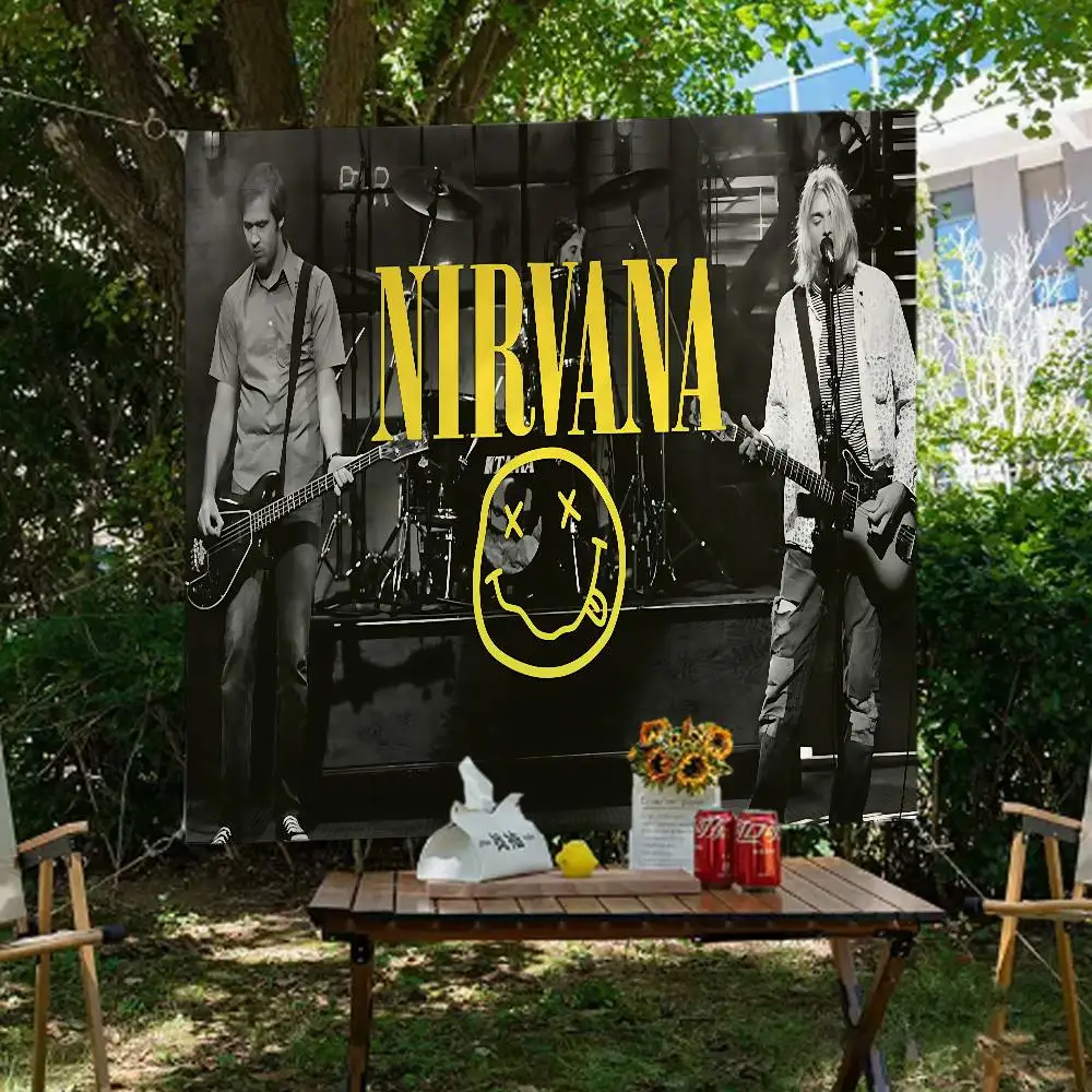 Classic Grunge Band N-Nirvana Cartoon Flag Art Science Fiction Room Home Decor Wall Hanging Home Decor Banner