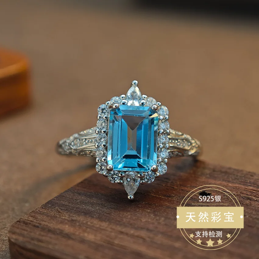 

Обручальное кольцо с натуральным синим топазом, кольцо изменяемого размера, драгоценный камень, изысканные элегантные ювелирные изделия, подарок, элегантная модная вечеринка