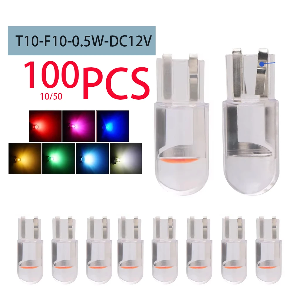 

T10 W5W LED Interior Car Bulbs 194 168 Dashboard Side Marker Lamps F10 0.5W 12V White Blue Red Yellow Green Pink Ice Blue