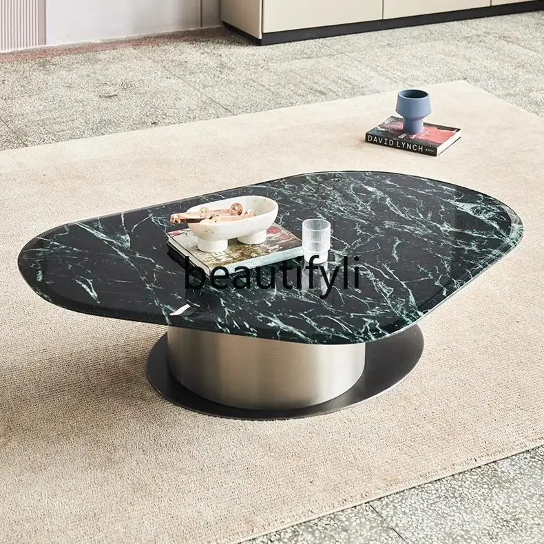 Household living room marble luxury stone coffee table irregular large flower green Italian light luxury small apartment