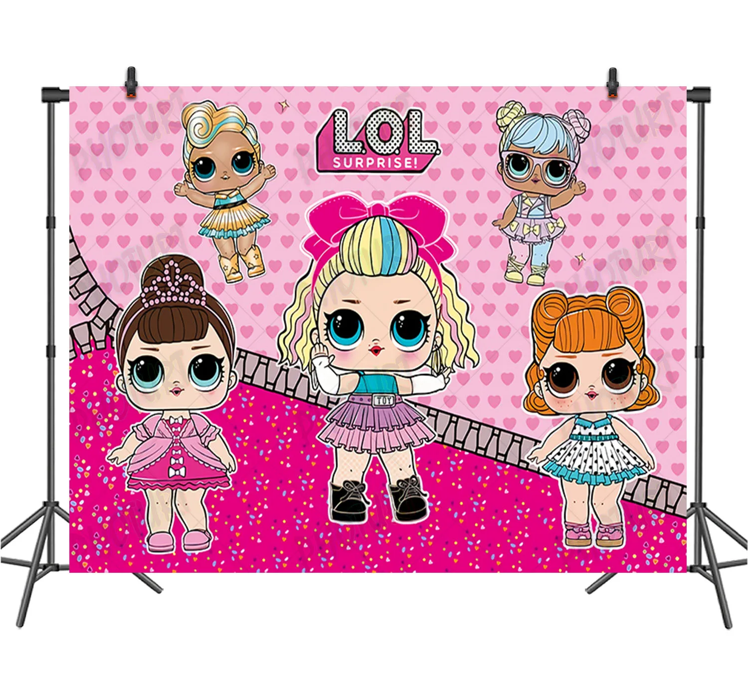 Big Eyed Doll Backdrop Girls Birthday Newborn Shower Background Pink Surprise Polyester Vinyl Banner Decoration Props