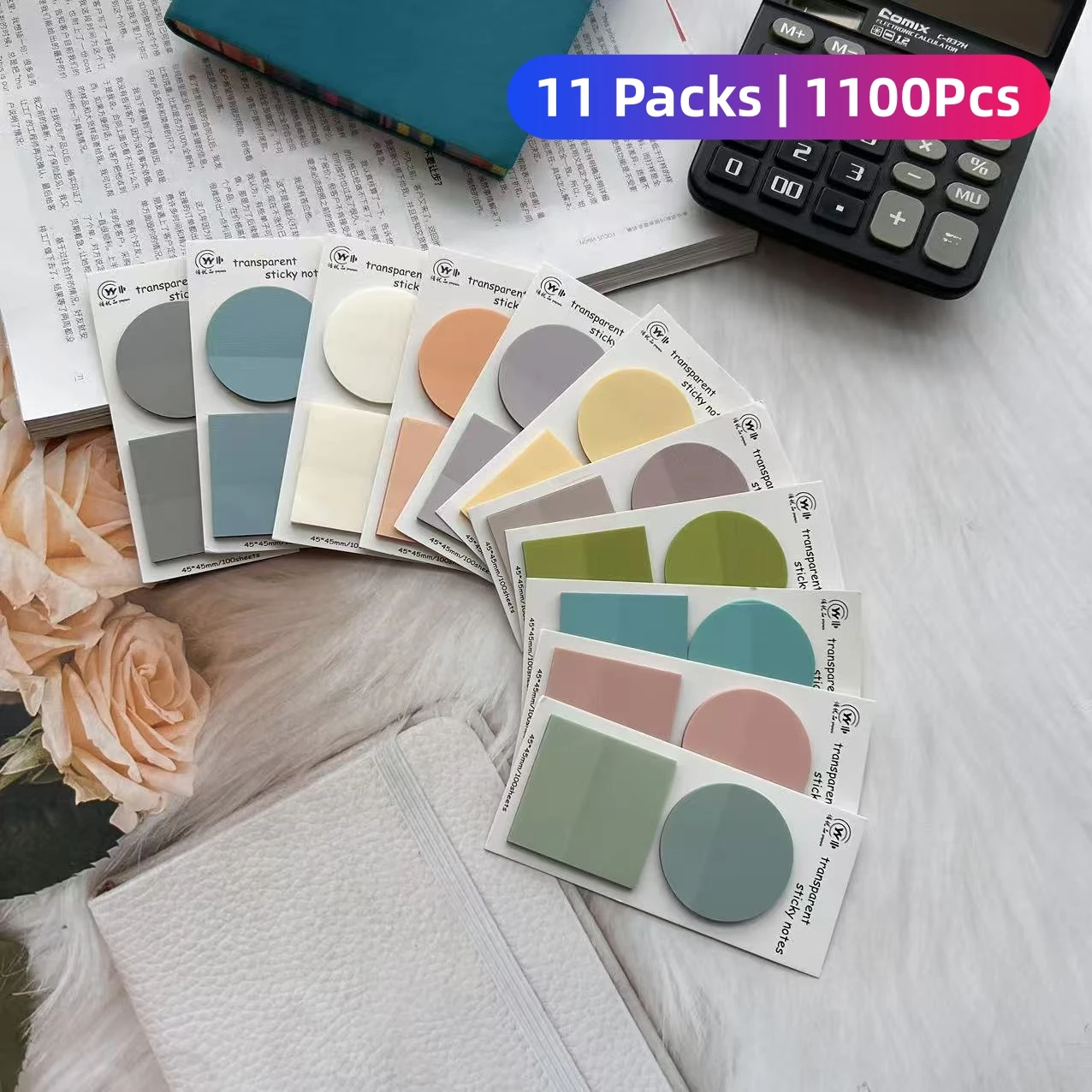 

11 Pack 1100Pcs Page Markers Sticky Note Page Labels, Reusable File Index Sticker Tabs, Waterproof File Flags, Morandi Stickers