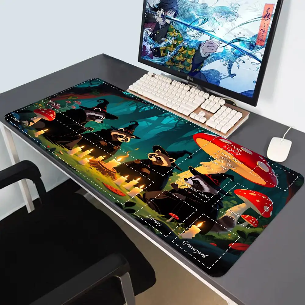 

HYBXAXC Magic card playmat with zones Raccoon Mentor Design mtg Playmat rubber anti-slip DeskMat gamer keypad expansion mousepad
