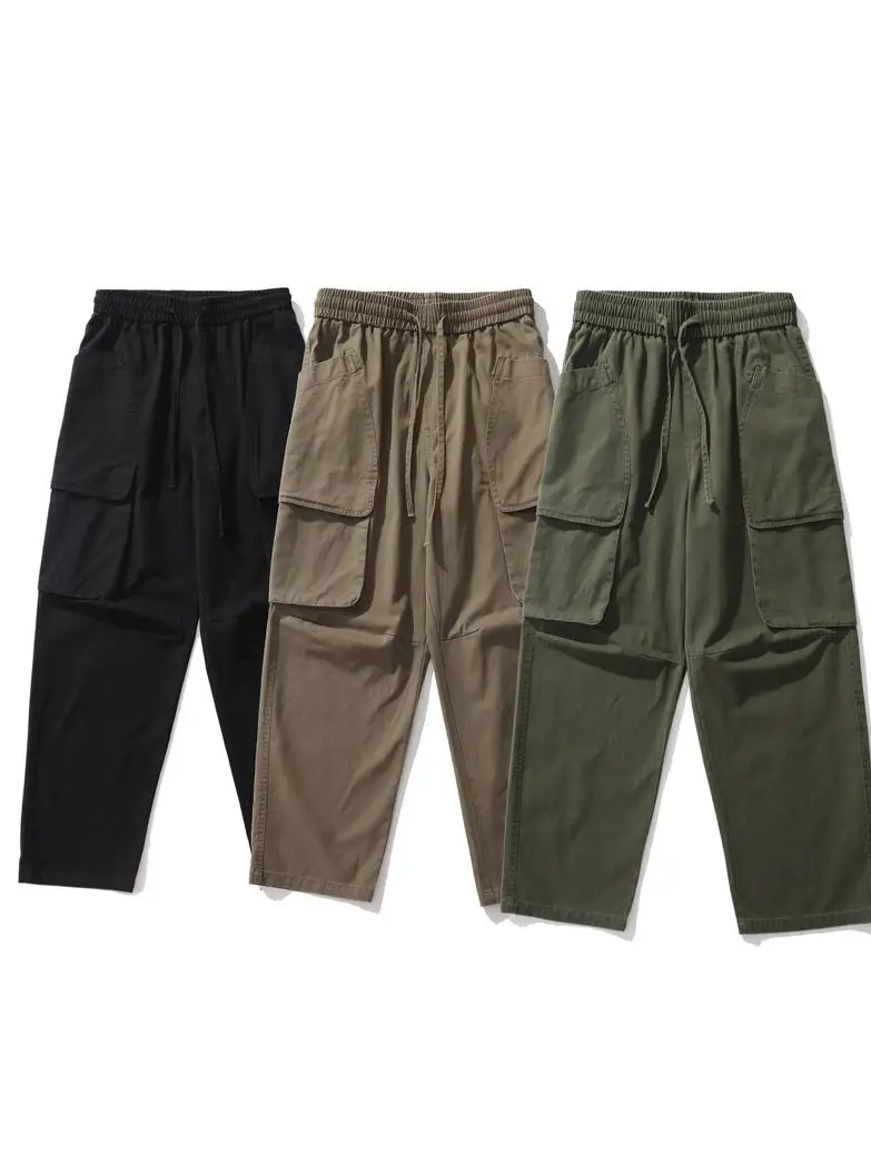 

American Sle Heavyweight Pure Cotton Waed Multi-ket Work Pants Men Loose Wide Leg Straight Casual Trousers Trendy