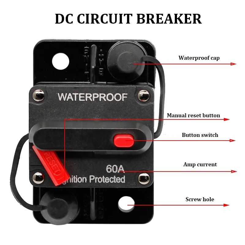 50A 80A 100A 120A 125A 135A 150A 175A 12V 48V Overload Protector Fuse For Auto Cars Marine Waterproof Reset Circuit Breaker