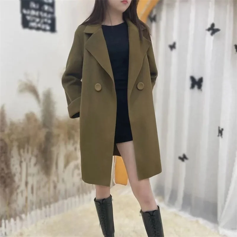 Advanced Women Medium Long Styles Woollen Top Korean Lady Cardigan Woolen Jacket Autumn Winter Femme Wool Blend Coat