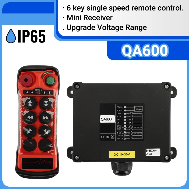 

QA600 6 keys single speed Industrial Wireless Radio Crane Remote Control switches Hoist track Crane Lift Controller DC10-30V