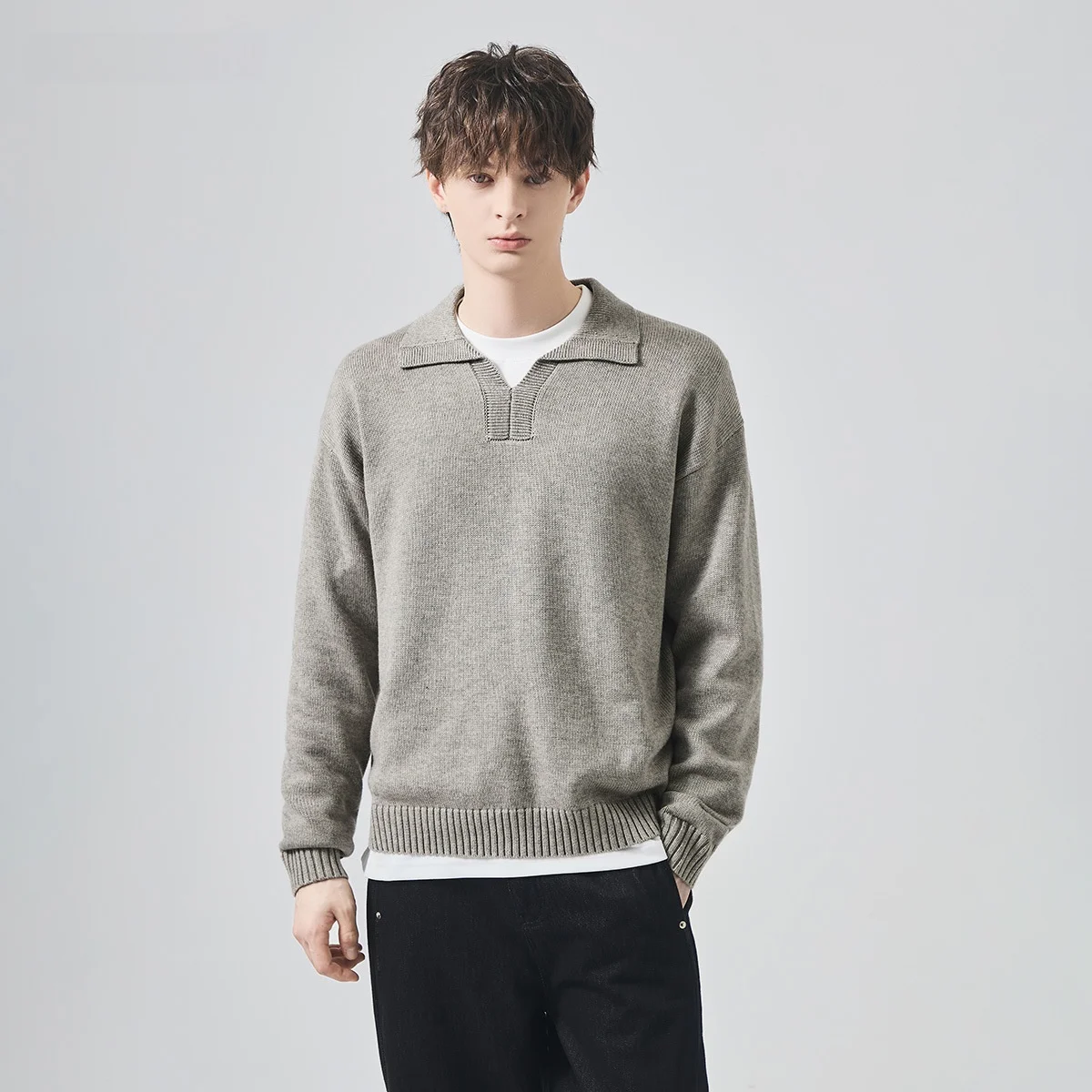 

Мужской шерстяной вязаный свитер свободного кроя с длинными рукавами, осенне-зимний, премиум-класса, с цветочным узором, модный