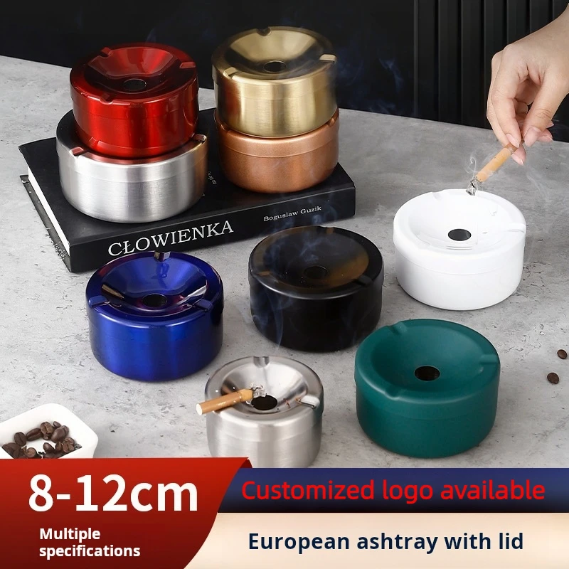 

Thickened Stainless Steel Ashtray with Lid - Dustproof Windproof Creative Home Decor Gift, Custom Logo Available