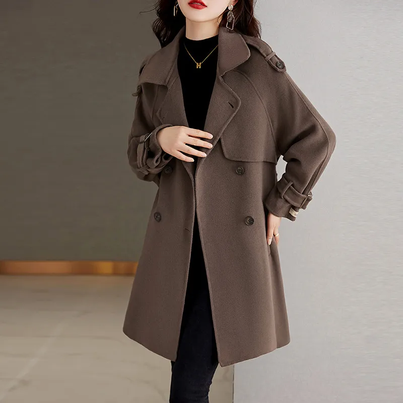 

Elegant Double-Sided Cashmere Coat Women's Thickened Medium-Length Woolen Outerwear Spring Autumn Overcoat Female Cardigan