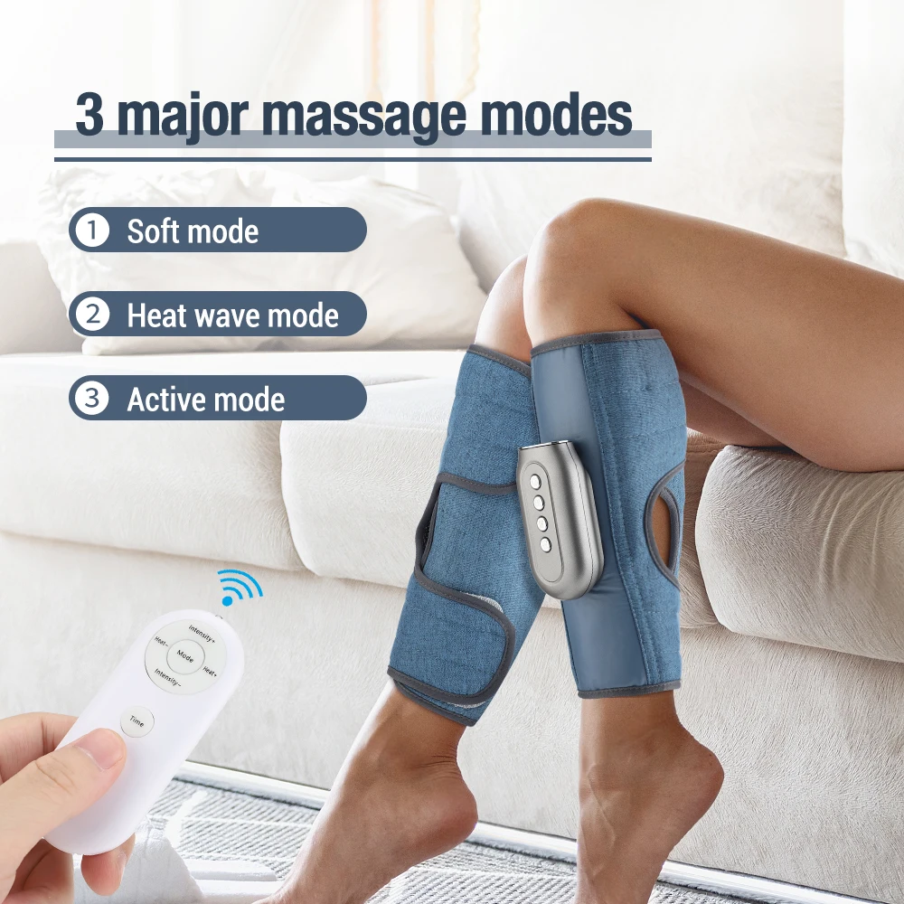 Rechargeable Leg Calf Massager with Remote Control Electric 3 Levels Hot Compress Air Pressure Leg Massage Device Relax Muscle