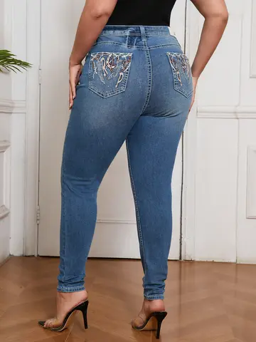 Y2K Plus Size Skinny Jeans for Women High Waist Slim Fit Stretch Denim Pants Curvy Trendy Retro Style Jeans Street Fashion