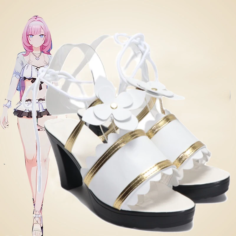 

Customized Honkai Impact cos Elysia Cosplay Swimsuit Costume White high heels shoes Sweet White beach shoes