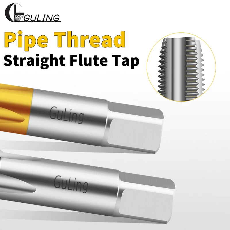 

GULING HSSE-35 JIS Стандартная труба с накидкой TIN, прямой рифленый метчик PT RC 1/16 1/8 1/4 3/8 1/2 3/4, метчики с машинной резьбой