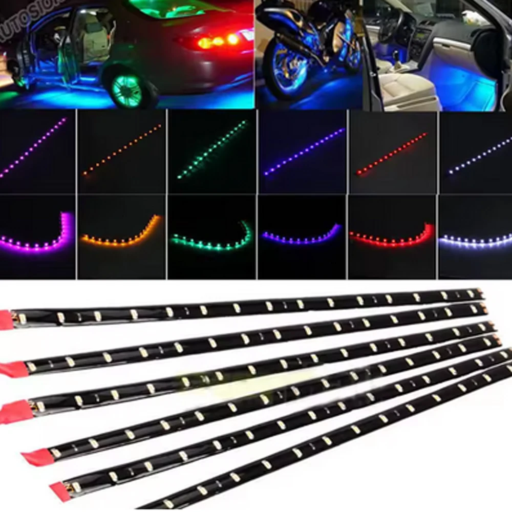 2PCS Waterproof 15 SMD 5050 DC 12V Motor LED Strip Underbody Light For Car Motorcycle